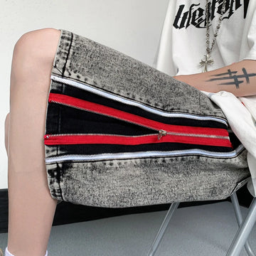 Aidase Men's Denim Casual Shorts Zippers Style All-match Trend Jeans Summer Unisex Cargo Streetwear aidase-shop